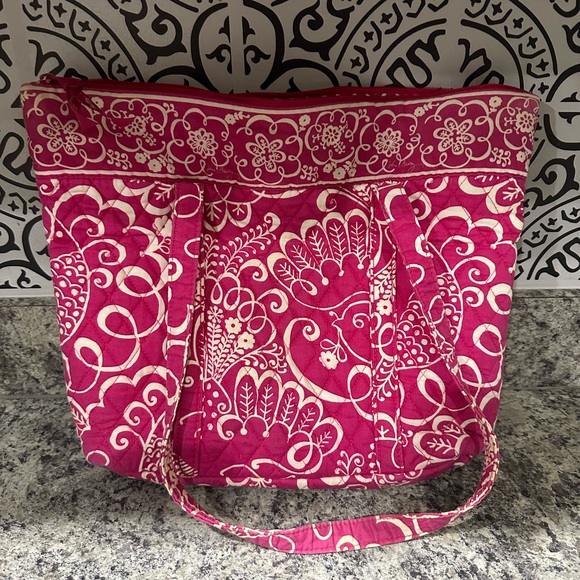Vera Bradley Tote Bag Fabric Pink and White Floral Pattern - Picture 4 of 11